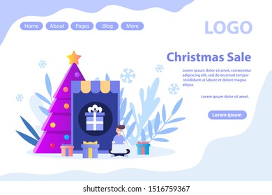 New Year, Christmas shopping.Christmas sale and offers.Flat vector illustration isolated on white background. Can use for web banner, infographics, web page.