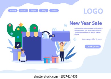 New Year, Christmas shopping.Christmas sale and offers.Flat vector illustration isolated on white background. Can use for web banner, infographics, web page.