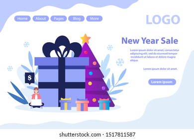 New Year, Christmas shopping.Christmas sale and offers.Flat vector illustration isolated on white background. Can use for web banner, infographics, web page.