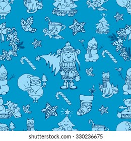 New Year and Christmas signs and symbols seamless background (pattern)
