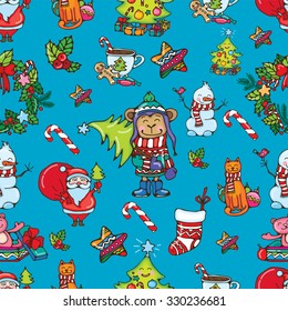 New Year and Christmas signs and symbols seamless background (pattern)