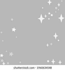New Year Christmas Sky Kids Light Ornament. Cozy Print Night Mystery Winter Monochrome Wallpaper. Gray Magic Calm Cold White Wallpaper. Bright Stars Grey Silver Pastel Holiday Background.