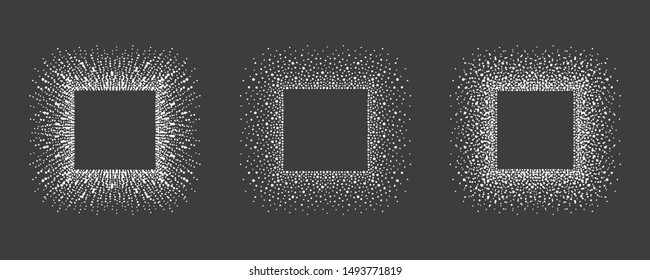 New Year, Christmas square winter snow frames. Set of abstract dotty backgrounds with empty space for text. Geometric shapes, border templates made of spots, uneven dots, tiny beads, blots, snowflakes