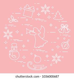 New Year and Christmas symbols. Winter elements made in line style.