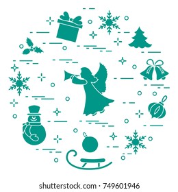 New Year and Christmas symbols. Winter elements made in line style.