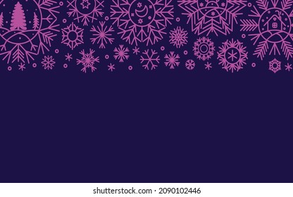 New Year and Christmas template from decorative snowflakes and stars. Close-up. There is free space for text. Vector illustration.