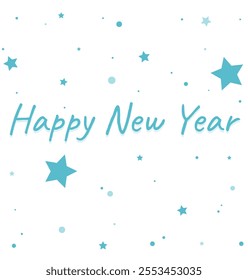 New Year Christmas text with snow and stars