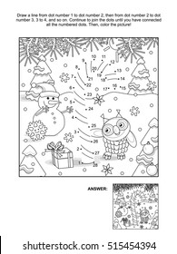 New Year Or Christmas Themed Connect The Dots Picture Puzzle And Coloring Page With Candy Cane. Answer Included.
