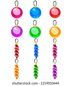 New Year and Christmas toys on the Christmas tree, a set of vector images on a white background
