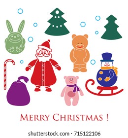 New year and Christmas toys and symbols. Design element for postcard, poster or print.