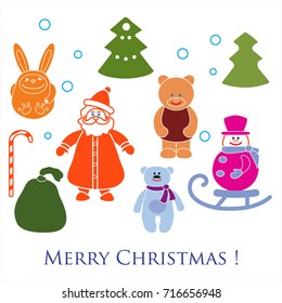 New year and Christmas toys and symbols. Design element for postcard, poster or print.