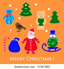 New year and Christmas toys and symbols. Design element for postcard, poster or print.