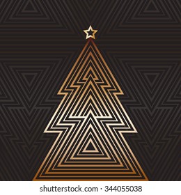 New Year And Christmas Tree, Art Deco Style. Greeting Design Background