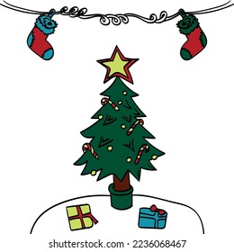 New Year (Christmas tree) on a white background. Christmas card.