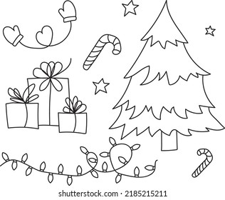 New year Christmas tree set snow star candy gift vector