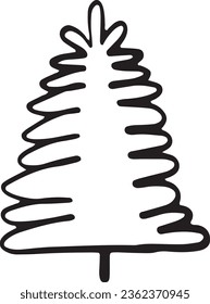 New Year Christmas tree vector line outline winter january february december holiday Christmas New Year party postcard