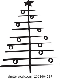 Nochevieja Navidad línea vectorial de árbol de navidad esquema invierno enero febrero feriado Navidad Navidad Año Nuevo postal
