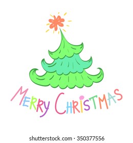 New Year, Christmas tree. Vector hand drawn illustration on white background. 