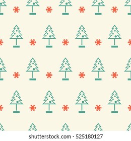 New year and Christmas tree winter seamless pattern with snowflakes
