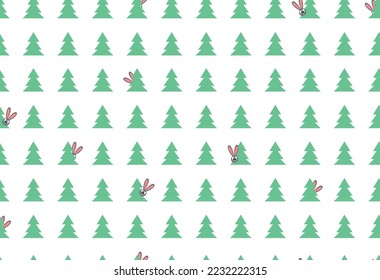 New year and Christmas trees pattern. Banner. Seamless. Rabbits. Vector