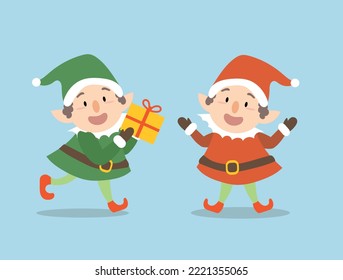 Neujahr Weihnachten zwei elf rote und grüne Kostümvektor.