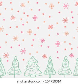 New Year and Christmas vector background with Christmaschristmas trees and snowflakes.