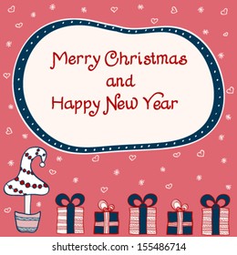 New Year and Christmas vector background with Christmas and snowflakes. vector Christmas card, frame