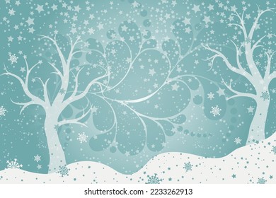 New Year Christmas vector background with trees, stars and snowflakes