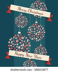 New Year and Christmas vector background . Flat design.