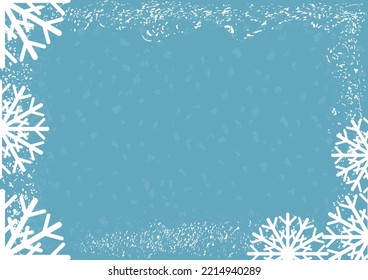 New Year - Christmas vector blue template with white snowflakes. Simple winter background with copy space