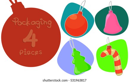 New year or Christmas vector illustration. Set Decorative toys