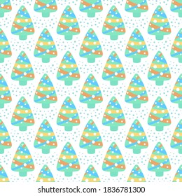 Año Nuevo, vectores de navidad sin fisuras en un fondo blanco con árboles de invierno, abetos, copos de nieve. Diseño para envolver papel, sitios, banners, textiles, telas, souvenirs, embalaje, tarjeta