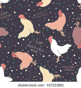 New year christmas vector seamless pattern with roosters 