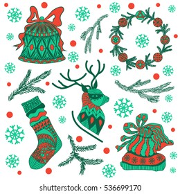 New year and Christmas vector set