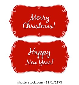 New Year And Christmas Vintage Badge, Isolated On White Background, Vector Illustration