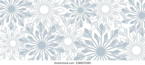 New Year and Christmas white vector background with blue snowflakes. Winter background, card, cover, poster, banner.