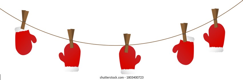 Año Nuevo, Navidad, elemento de invierno, mitones de rojo vector en la ropa con ilustración de tela