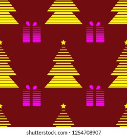 New Year Christmas winter holidays seamless pattern with gifts and christmas tree