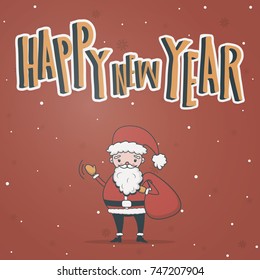 New Year, Christmas, winter holidays illustration with cute santa Claus