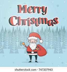 New Year, Christmas, winter holidays illustration with cute santa Claus