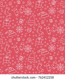 New Year Christmas winter holidays cute outline pattern