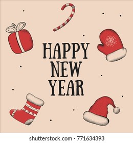 New Year Christmas winter holidays cute sign with pattern