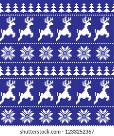 New Year, Christmas and Winter knitted seamless pattern with deer - scandinavian style