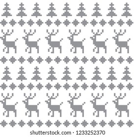 New Year, Christmas and Winter knitted seamless pattern with deer - scandinavian style
