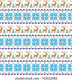 New Year, Christmas and Winter knitted seamless pattern with deer - scandinavian style