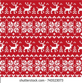 New Year, Christmas and Winter knitted seamless pattern with deer - scandinavian style