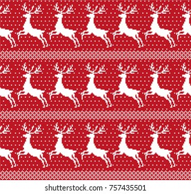 New Year, Christmas and Winter knitted seamless pattern with deer - scandinavian style