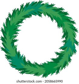 New Year and Christmas wreath. Traditional winter garland of evergreen branches, isolated on a white background. A greeting card. Happy Christmas vector.