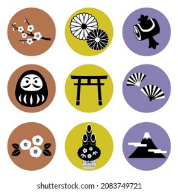 New year circle icons of Japan
