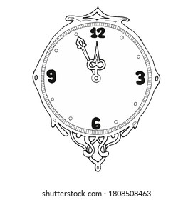 Reloj de año nuevo con el próximo año nuevo. Doodle extraído de uki para el concepto de la próxima festividad. Imagen vectorial en fondo blanco